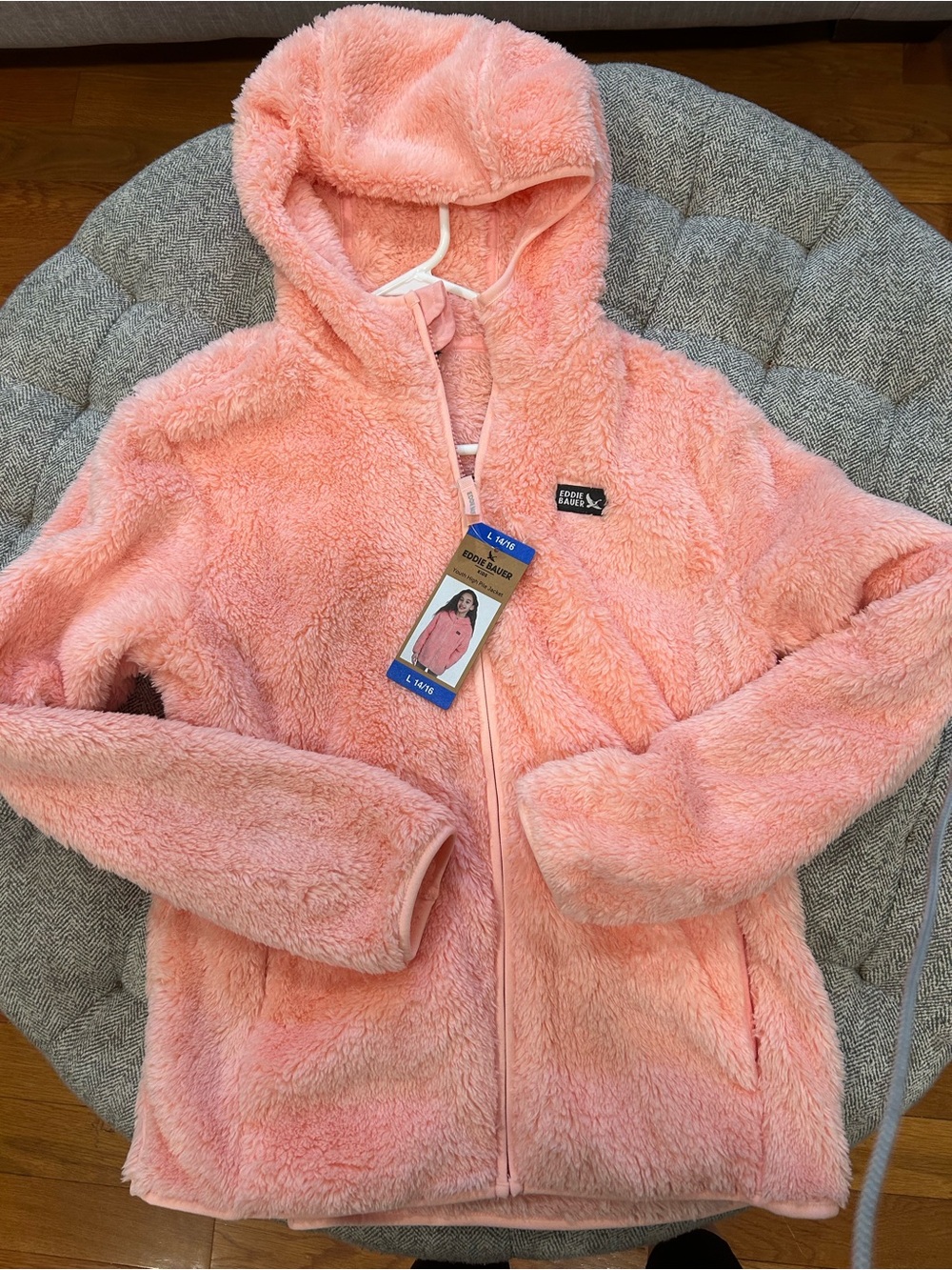Large 14/16 Eddie Bauer pink furry jacket- NEW
